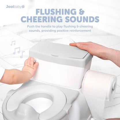 Real Feel 2-in-1 Potty with Wipes Storage, Flushing Sounds & Disposable Liners - Realistic Toilet - Easy to Clean & Assemble - Jool Baby (Gray)