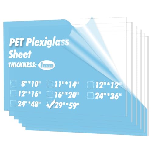 Art3d 5-Pack of 29×59" PET/Plexiglass Sheets, Transparent Clear Flexible Plastic Sheet Panels for Craft, Picture Frames, Sign Blank, DIY Display Project