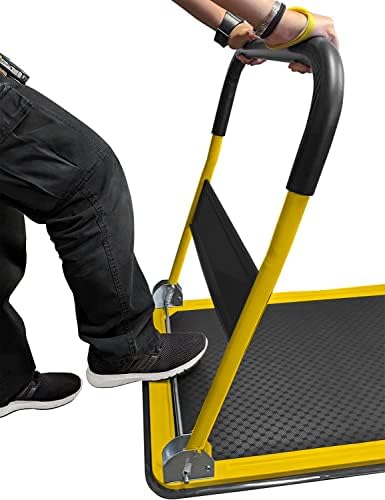 Heavy Duty Foldable Push Cart Dolly | 330 lbs. Capacity | Upgraded Collapsible Hand Truck Platform with Swivel Wheels | Flat Bed Moving Wagon | Space Saving Push Handle (Yellow)