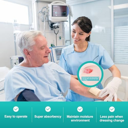 Dimora Silicone Foam Dressing with Border Adhesive 4"x8" Waterproof Wound Dressing Bandage for Wound Care 5 Pack