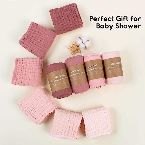 Muslin Burp Cloths for Baby 100% Cotton Burping Cloths for Boys Girls Large 20''X10'' Extra Soft and Absorbent 12 Pack - Gradient Pink