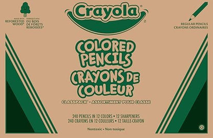 Crayola Colored Pencils Classpack (240ct), Must Have Classroom Supplies for Teachers, Bulk Colored Pencils for School, 12 Colors, Back to School Essentials