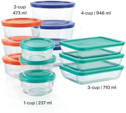 Pyrex Simply Store (12-Pack) Glass Food Storage Containers Set, (1, 2, & 3 Cup) Meal Prep Containers With BPA-Free Lids, Dishwasher & Microwave Safe