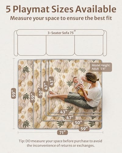 Blissful Diary Baby Play Mats for Floor, 50x50 Playpen Mat, Thicken Cushioning Padding Foam Playmate for Baby and Toddlers Infants, Non-Slip & Machine Washable, Earth Tones Design