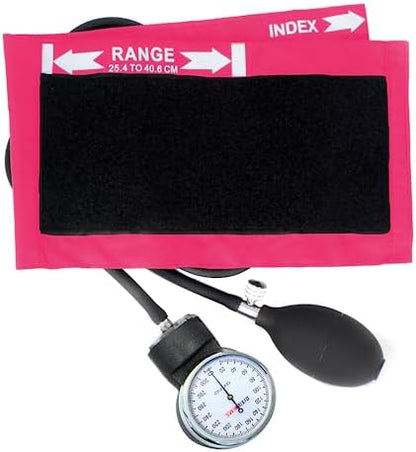 Dixie Ems Deluxe Aneroid Sphygmomanometer Blood Pressure Set W/ Adult Cuff, Carrying Case and Calibration Tool - Pink