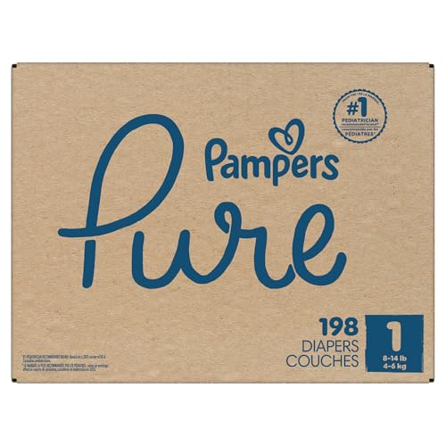Pampers Pure Protection Baby Diapers, Size 1 (8-14 lbs), 198 Count, Up to 100% Leakproof, Premium Plant-Based Skin Protection, Hypoallergenic Soft Diapers