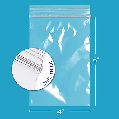 CLEAR PLASTIC RECLOSABLE ZIP BAGS - Bulk GPI Case Of 1000 4" x 6" 2 mil Thick Strong & Durable Poly Baggies With Resealable Zip Top Lock For Travel, Storage, Packaging & Shipping.