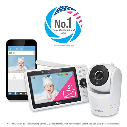 VTech Upgraded Smart WiFi Baby Monitor, 1080p FHD Camera and 5" HD IPS Display, Free App with Motion Video, Sound/Motion Detection and Notifications, Fully Remote Pan-Tilt-Zoom: VM901