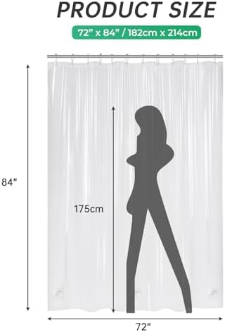 AmazerBath Plastic Shower Curtain 84 Inches Long, 72 x 84 Clear Weighted Extra Long Shower Curtain, PEVA Heavy Duty Tall Bathroom Curtains with 3 Big Clear Weighted Stones and 12 Grommet Holes