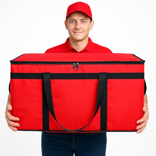 Bodaon Insulated Food Delivery Bag for Pizza Delivery, Grocery- Cooler Bag, Food Warmers for Parties, Catering Supplies for Doordash, Thermal Bags for Cold and Hot Food Carrier (Red, XXX-Large, 1-Pack