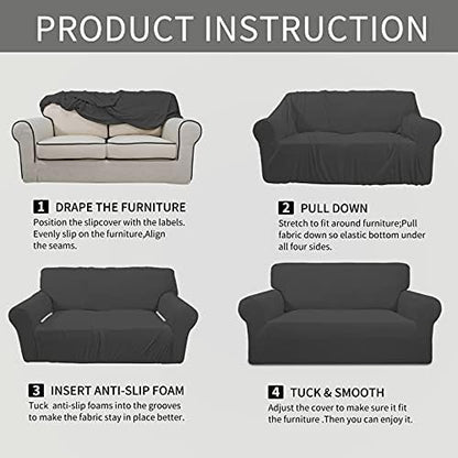 Easy-Going Stretch Sofa Slipcover 1-Piece Sofa Cover Furniture Protector Couch Soft with Elastic Bottom for Kids, Polyester Spandex Jacquard Fabric Small Checks (Sofa, Dark Gray)