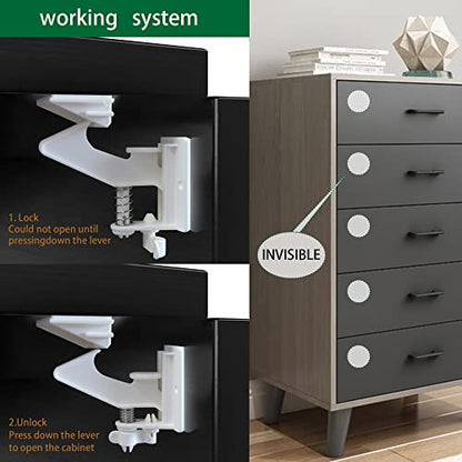 20 Pack Cabinet Locks Child Safety Latches - Vmaisi Baby Proofing Cabinets Drawers Lock - Upgraded Stronger Adhesive Easy Installation - No Drilling