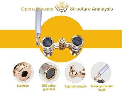 Opera Glasses,3X25 Theater Binoculars with Foldable and Extendable Handle,Mini Binocular Compact Lightweight,Portable Theater Glasses for Adults Kids Women in Musical Concert