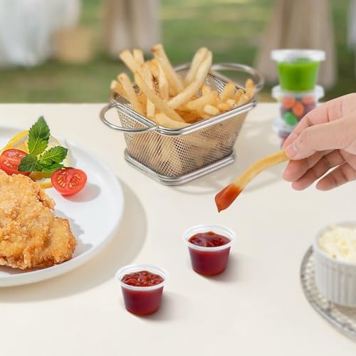 360 Set 1 oz Jello Shot Cups with Lids, Sturdy & Food Safe Disposable Plastic Portion Condiment Dipping Sauce Cups, Small Containers for Salad Dressing