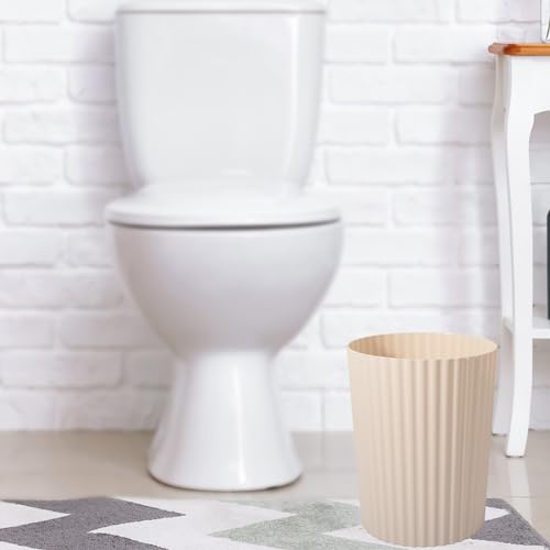 JiatuA Small Trash Can Plastic Wastebasket Round Garbage Container Bin for Bathroom, Kitchen, Bedroom, Home Office, College Dorm, Beige