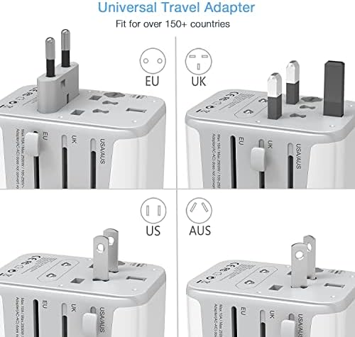 TESSAN Universal Travel Adapter, International Power Adapter with 4 USB Ports (1 USB C), Worldwide Plug Adaptor Wall Charger for USA to Europe UK France Germany Spain Ireland Australia(Type C/G/A/I)