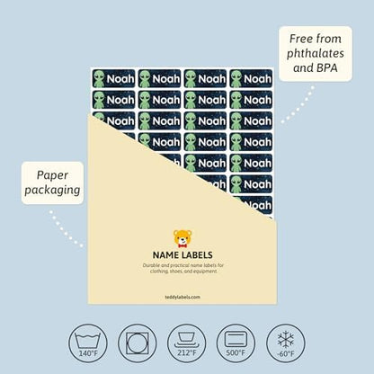 – Personalized Name Labels for Kids (180) – Waterproof & Durable Stickers for Clothing, School & Daycare Items - Space