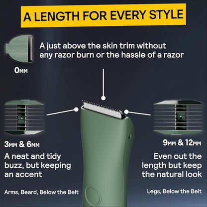 MERIDIAN The Trimmer Original - Body Hair Trimmer for Men, Electric Shaver for Pubic Hair, Chest, Legs & Bikini, Waterproof & Rechargeable, Onyx