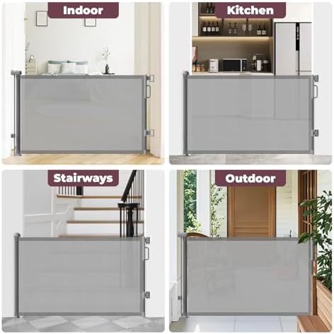 Retractable Baby Gate for Stairs, 55" Wide Mesh Dog Gate Indoor, 34'' Tall Child Gate for Doorways, Hallways, Deck, Indoor Outdoor Pet Baby Safety Essentials for Home, Grey