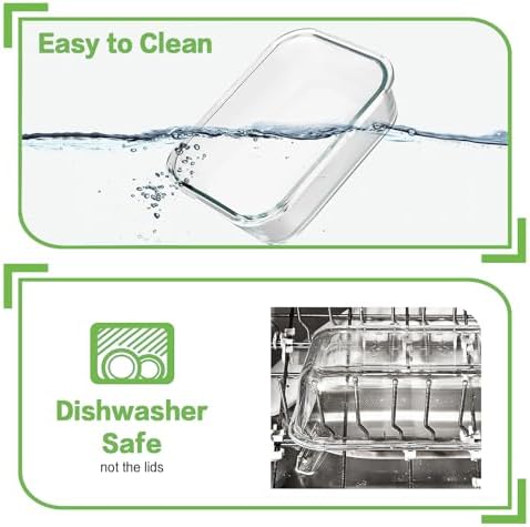 8 Pack 36oz Large Glass Meal Prep Containers with lids, Glass Food Storage Containers with Leak Proof Snap Lock Lids , Airtight Bento lunch Boxes, Kitchen Storage, Oven, Freezer and Dishwasher Safe