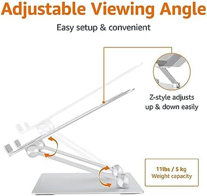 Amazon Basics Sturdy and Portable Ergonomic Laptop Stand for Desk, Adjustable Riser, Fits all Laptops and Notebooks up to 17.3 Inch, Silver, 10 x 8.7 x 6 in