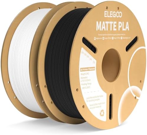 ELEGOO Matte PLA Filament Black & White 2KG, 1.75mm 3D Printer Filament Dimensional Accuracy +/- 0.02mm, 2pcs 1kg Carboard Spool (2.2lbs) Fits for Most FDM 3D Printers