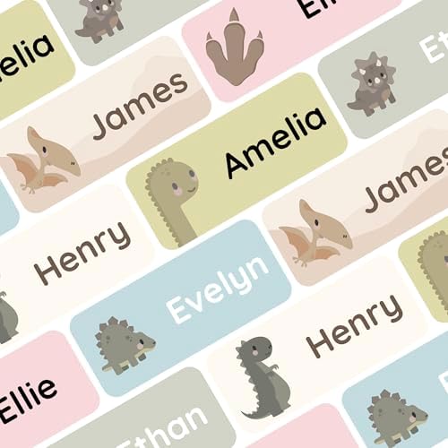 – Personalized Name Labels for Kids (120) – Waterproof & Durable Stickers for Clothing, School & Daycare Items - Dinosaurs