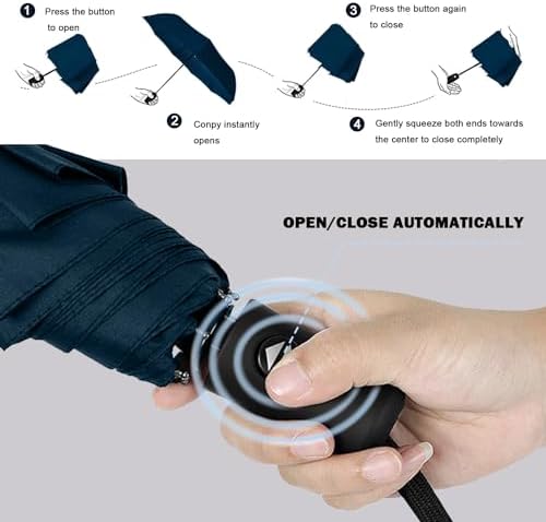 SIEPASA Two Pack The Original Portable Travel Umbrella - Umbrellas for Rain Windproof, Compact Umbrella for Wind and Rain, Backpack, and On-the-Go.(Navy Blue & Navy Blue, 2 Pack)