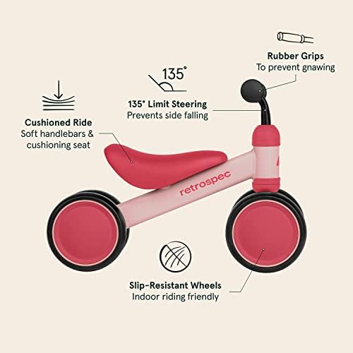 Retrospec Cricket Baby Walker Balance Bike with 4 Wheels for Ages 12-24 Months - Baby Toys & Toddler Toys for 1 Year Olds - Ride On Bicycle - Boys & Girls