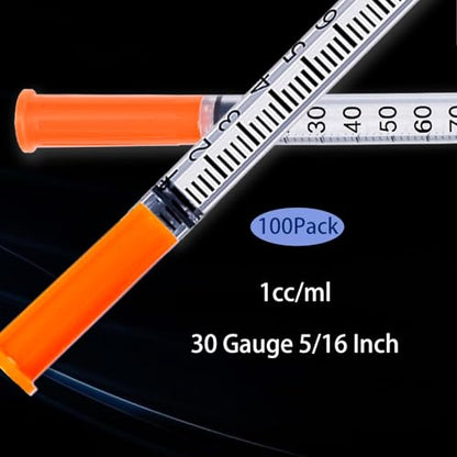 1ml Syringe, 30G 5/16 Inch, Individually Wrapped, Pack of 100