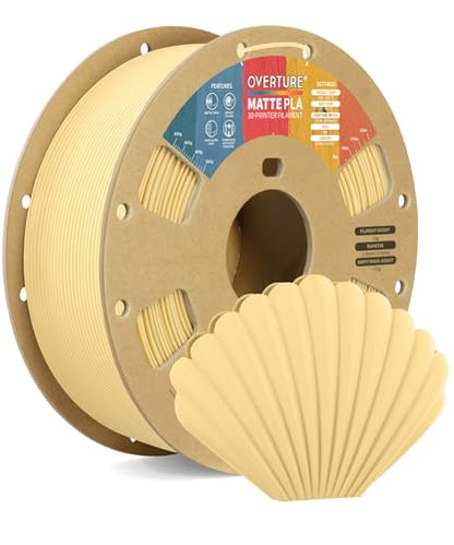 OVERTURE Matte PLA 3D Printer Filament 1.75mm, Matt Surface & Low Warping Filament 1kg Spool (2.2 lbs), Accuracy +/- 0.02 mm, Fit Most FDM Printers (Matte Butter Yellow)