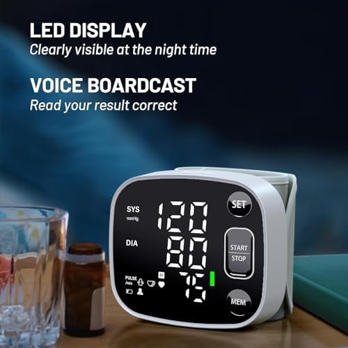 Oklar Blood Pressure Monitors for Home Use Rechargeable Wrist Digital BP Machine Cuff with LED Backlit Display, Voice Broadcast, 240 Memory Storage for 2 Users with Carrying Case
