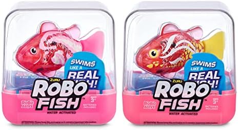 Robo Alive Robo Fish Series 2 (Hot Pink + Pink 2 Pack) by ZURU Robotic Swimming Fish Water Activated, Changes Color, Comes with Batteries, Amazon Exclusive,Multi,7165H