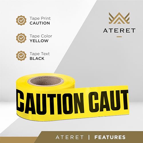 ATERET Premium Yellow Caution Tape 12-Pack 3 inch x 1000 feet, Hazard Safety Tape, Construction Tape for Danger/Hazardous Area, Ideal Use for Halloween Decorations, Party, Work-Site