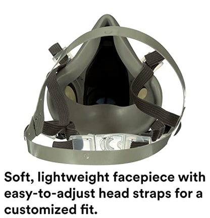 3M Half Facepiece Reusable Respirator 6200, NIOSH, Four-Point Harness, Comfortable Fit, Dual Airline Supplied Air Compatible, Bayonet Connections, Painting, Sanding, Cleaning, Medium