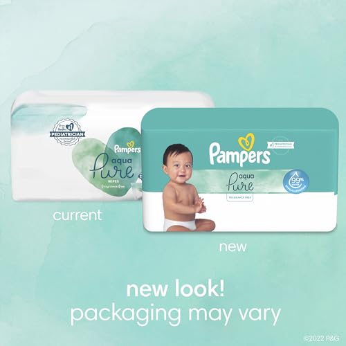 Pampers Baby Wipes Aqua Pure, 99% Water Based Wipes, Hypoallergenic and Unscented Infant Wipe, 896 Total (16 Flip-Top Packs)