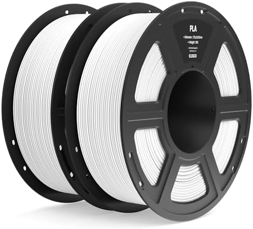 ELEGOO PLA Filament 1.75mm White 2KG, 3D Printer Filament Dimensional Accuracy +/- 0.02mm, 2pcs 1kg Spool(2.2lbs) Fit Most FDM 3D Printers