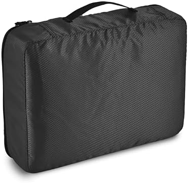 Amazon Basics Lightweight Packing Cubes Travel Organizer Set with Double Zipper, Mesh Top, Durable Polyester, Medium, 4 Piece, Black