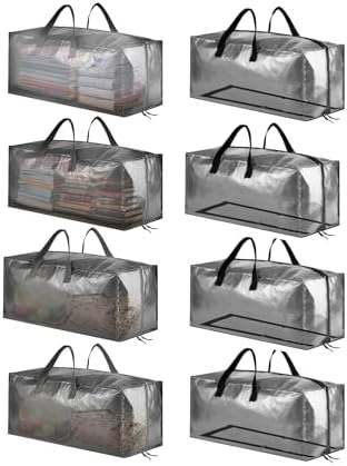 SpaceAid Heavy Duty Moving Bags, Extra Large Storage Totes W/Backpack Straps Strong Handles & Zippers, Alternative to Moving Boxes, Packing & Moving Supplies, Clear (8 Pack)