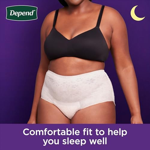 Depend Night Defense Adult Incontinence & Postpartum Bladder Leak Underwear for Women, Disposable, Overnight, Large, Blush, 22 Count, Packaging May Vary