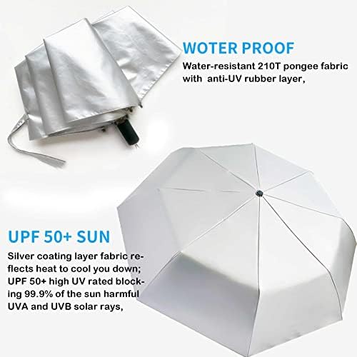 SIEPASA UV Protection Travel Compact Umbrella-Automatic Umbrellas for Rain-Compact Folding Umbrella, Travel Umbrella, Small Portable Windproof Umbrellas for Men Women Teenage.(Silver/Black)
