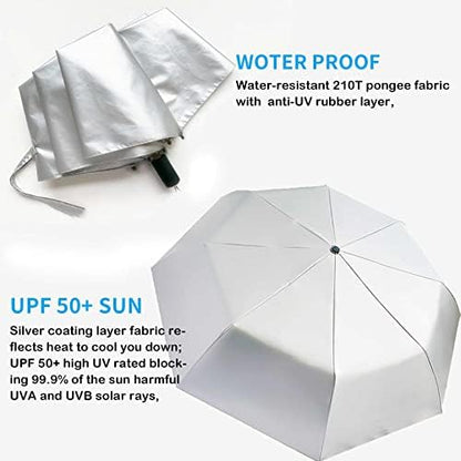 SIEPASA UV Protection Travel Compact Umbrella-Automatic Umbrellas for Rain-Compact Folding Umbrella, Travel Umbrella, Small Portable Windproof Umbrellas for Men Women Teenage.(Silver/Black)