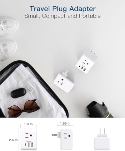 2 Pack US to Japan Plug Adapter, 2 Prong to 3 Prong Outlet Adapter with 3 AC Outlets 3 USB Ports(1 USB C), Type A Travel Power Converter Plug Adaptor for USA to Japanese Canada Mexico Philippines Peru