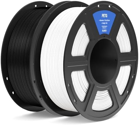 ELEGOO PETG Filament 1.75mm Black & White 2KG, 3D Printer Filament Dimensional Accuracy +/- 0.02 mm, 2pcs 1kg Spool(2.2lbs) Fits for Most FDM 3D Printers