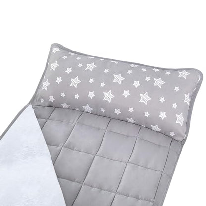 Moonsea Toddler Nap Mat with Fleece Minky Blanket, Lightweight, Soft Perfect for Kids Preschool, Daycare, Travel Sleeping Bag Boys and Girls, 21" x 50" Fit Standard Cot