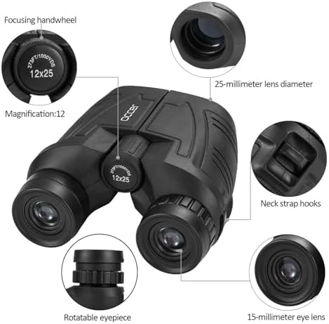 Occer 12x25 Compact Binoculars for Adults and Kids, Large Eyepiece Waterproof Binocular with Low Light Vision,High Powered Easy Focus Binoculars for Bird Watching,Outdoor Hunting,Travel,Sightseeing