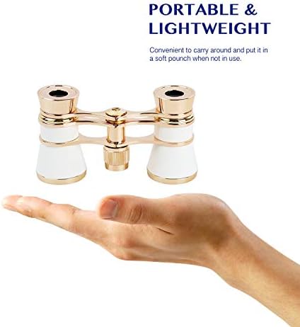 Aomekie Opera Glasses Binoculars 3X25 Theater Glasses Mini Binocular Compact with Chain for Adults Women in Musical Concert (White)