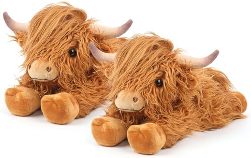 2Pcs Highland Cow Stuffed Animals, Microwavable Stuffed Animal Adorable Fluffy Highland Cow Plush for Warmth, Heatable Coolable Lavender Scent Toy, Cute Soft Plushies Gift for Kids Boys Girls & Adults