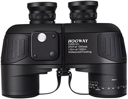 Waterproof Military 7x50 Marine Binoculars,Hooway Binoculars with w/Internal Rangefinder & Compass for Navigation,Boating(Black)