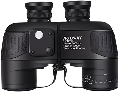 Waterproof Military 7x50 Marine Binoculars,Hooway Binoculars with w/Internal Rangefinder & Compass for Navigation,Boating(Black)